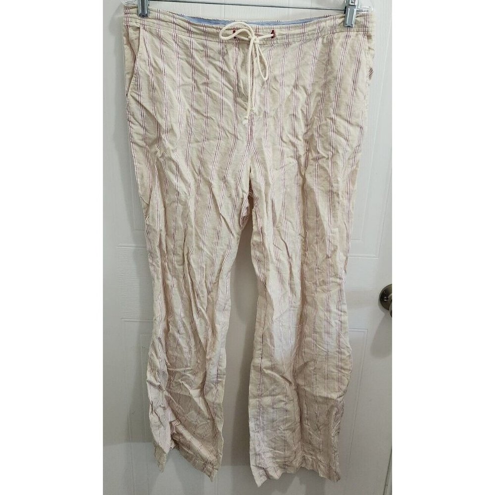 Tommy Hilfiger Women's Pull On Casual Straight Pants 100% Linen Striped Size 10